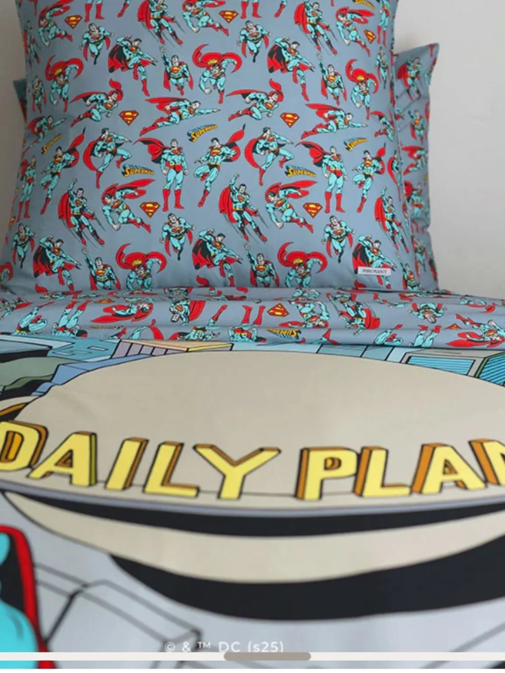 Posh Peanut Light Blue & Red Superhero Reversible Duvet Cover